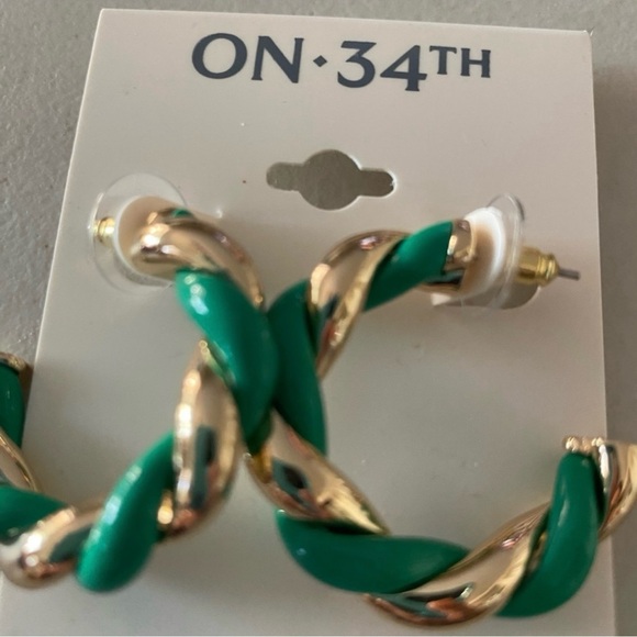 Elegant Green and Gold Twisted Hoop Earrings - Picture 5 of 5